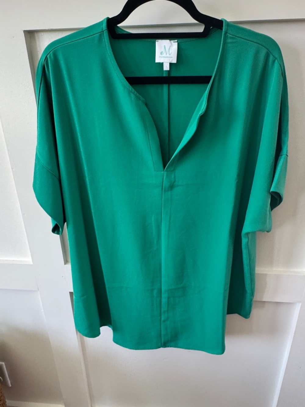 Monogrammed Marketplace Green Split Neck Dolman Blouse L